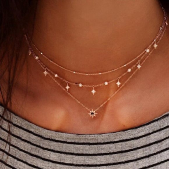 dazzling items Jewelry - Gold Multi-Layer Boho Crystal Star Burst Necklace